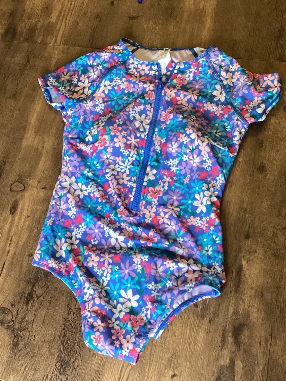 Cupshe Womens Floral Zip Front Swim One-Piece - Purple, Blue & Pink